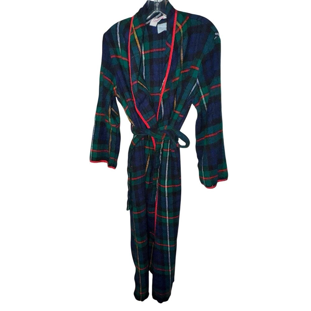 Vintage Evelyn Pearson Plaid Lounge Robe Belted Acrylic Made in USA Medium Sleep